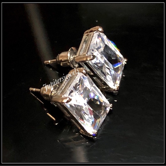 New 2ct ice cube 14k white gold square princess emerald diamond earrings 4.2g - Picture 4 of 5